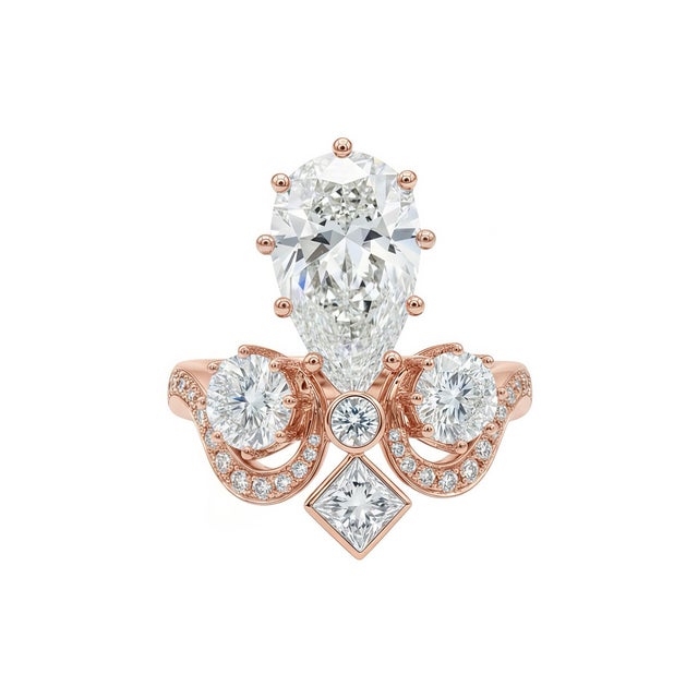White Kai Heirloom Reviva Imperial Crown Pear Diamond Ring – 3.18ct in 14k Gold (All Sizes Available) For Sale - Image 8 of 8