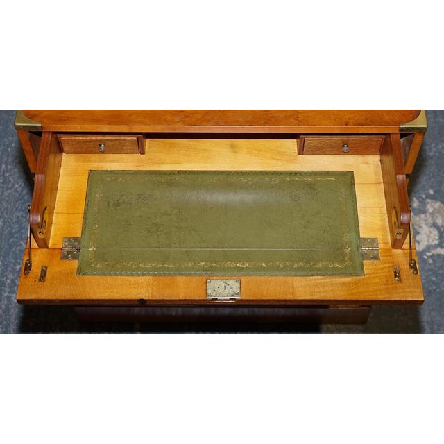 Vintage Military Campaign Yew Wood Secretaire with Brass Handles For Sale - Image 4 of 16