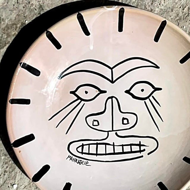 Vintage Boho Hand Painted Signed Glazed Ceramic Plate For Sale - Image 11 of 17