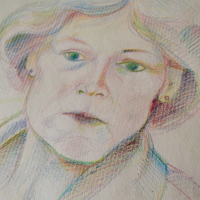 Portraiture Vintage Color Pencil Drawing "Shirley" Female Portrait 1995 Unframed 12x18 Signed Lardis For Sale - Image 3 of 4