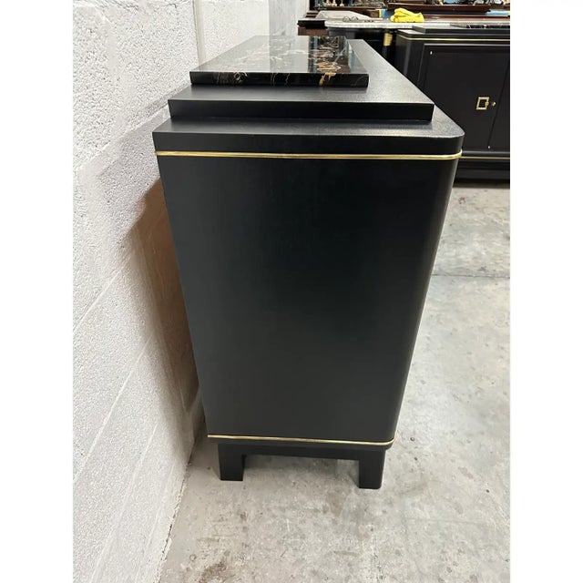 Black Classic French Art Deco Sideboard Credenzas Bar Marble Top 1940s For Sale - Image 8 of 12