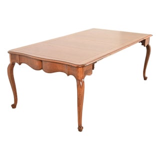 Baker Furniture French Provincial Louis XV Carved Oak Extension Console Dining Table, Newly Refinished For Sale