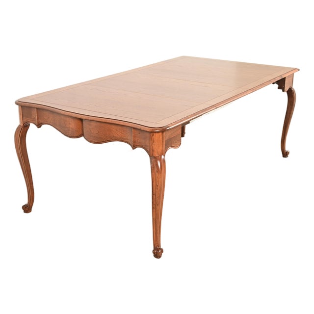 Baker Furniture French Provincial Louis XV Carved Oak Extension Console Dining Table, Newly Refinished For Sale