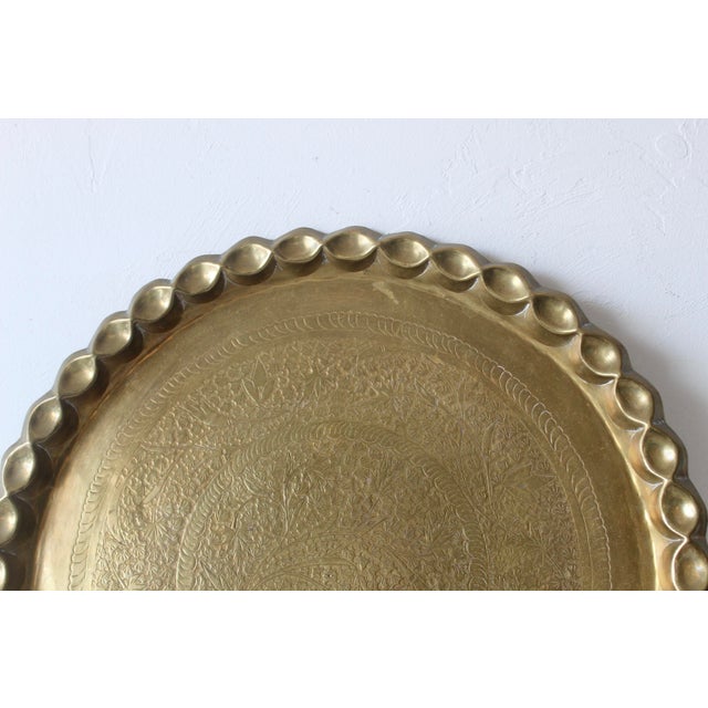 Indo-Persian Round Brass Hand Crafted Decorative Tray Platter Vintage Mid Century For Sale In Miami - Image 6 of 9