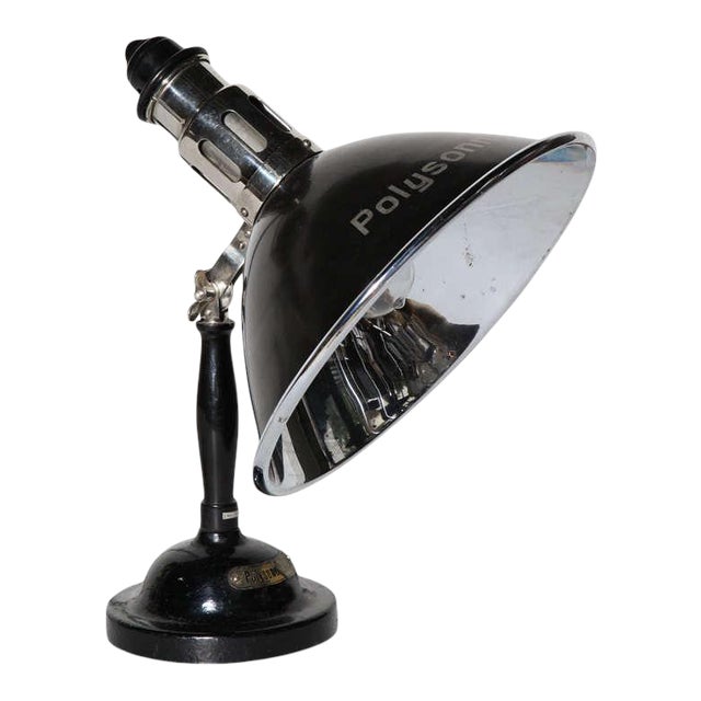 Substantial Polysonn-Lampe Nickel Plate & Black Iron Table Lamp, 1920's For Sale