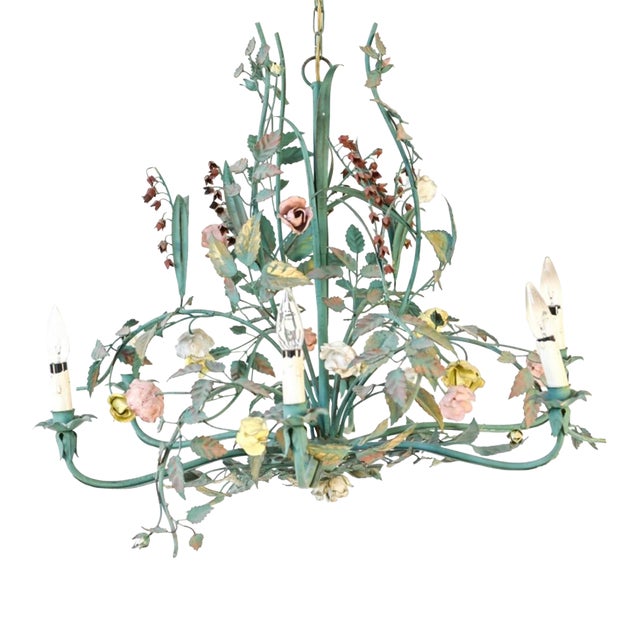 Vintage Tole Floral Chandelier For Sale
