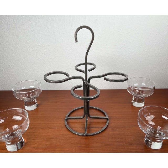 Vintage Danish Candleholder in Wrought Iron and Glass, 1970s, in Very Good conditions. Designed 1970 to 1979