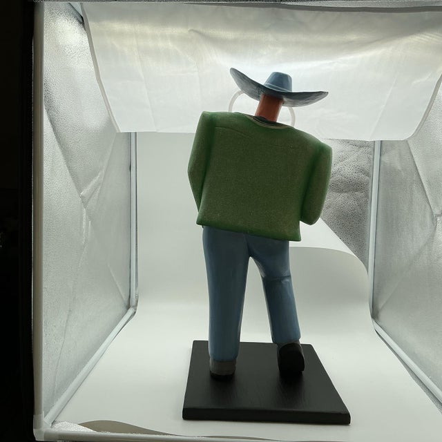 1990s Attributeed to Markus Pierson Coyote Sculpture 22” Painted Resin Cowboy Figurine Mint For Sale - Image 4 of 11