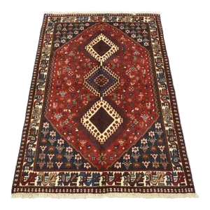 Yalameh Rug 3'5'' X 5'1'' Red Wool Vintage Tribal Hand-Knotted Oriental Carpet