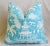 Aqua & White Chinoiserie Asian Linen & Velvet Feather/Down Pagoda Pillow 26" Square For Sale - Image 4 of 5