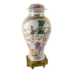 18th Century Chinese Export Mandarin Palette Baluster Jar Vase
