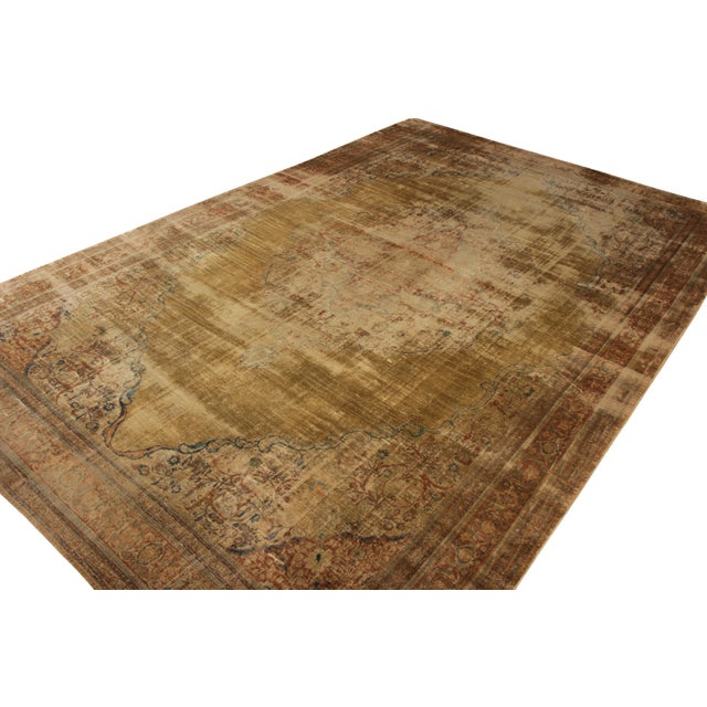 Rug & Kilim Hand-Knotted Antique Tabriz Persian Rug, Gold and Beige-Brown Medallion Pattern For Sale - Image 4 of 5
