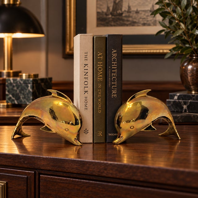 1980s 1980s Dolbi Cashier Solid Brass Dolphin Porpoise Sculptural Bookends - a Pair For Sale - Image 5 of 13