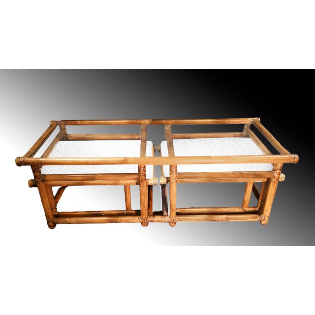 Mid-Century Modern McGuire Vintage Rattan Coffee Table With Nesting Seats/Ottomans Set For Sale - Image 3 of 8