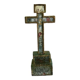 18th Century Spanish Colonial Wooden Crucifix With Mirrors For Sale