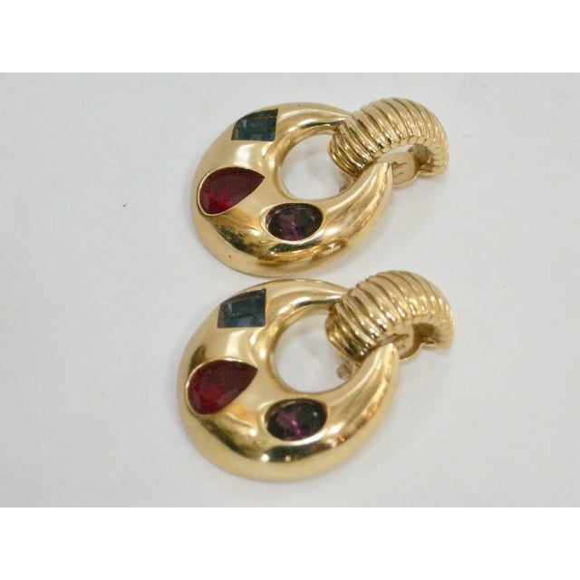 Vintage Givenchy Gripoix Gold Plated Multi Colored Glass Earring - 2 Pieces For Sale - Image 4 of 6
