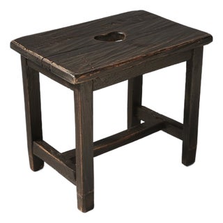 Rustic Handcrafted Black Wooden Stool, France, 1920s For Sale