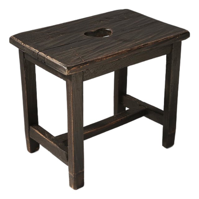 Rustic Handcrafted Black Wooden Stool, France, 1920s For Sale