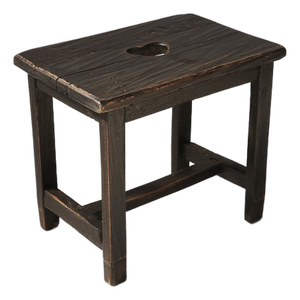 Rustic Handcrafted Black Wooden Stool, France, 1920s
