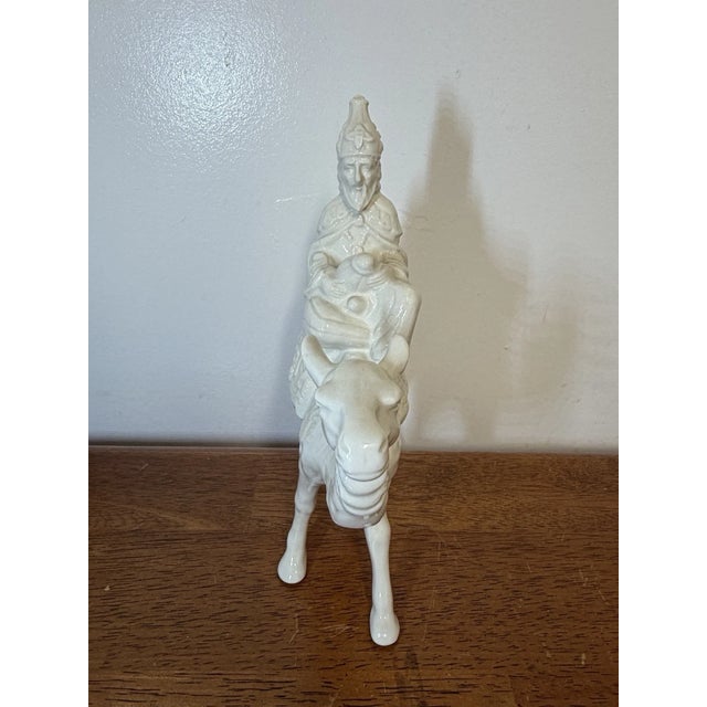 Vintage Three Wise Men on Camels Figurines Set of 3 White Ceramic Nativity Magi For Sale - Image 13 of 16