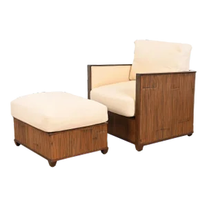 McGuire Organic Modern Bamboo Rattan Lounge Chair With Ottoman