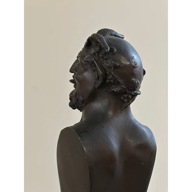 Metal Sculpture Depicting a Satyr, 19th Century, Bronze on Marble Base For Sale - Image 7 of 12
