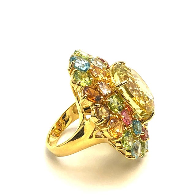 Bochic “Orient” Vintage Amethyst, Lemon Quartz & Citrine Ring - 18K Gold & Silver For Sale - Image 12 of 14