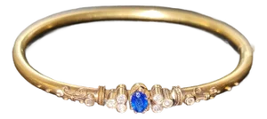 19th Century Victorian 14k Gold Sapphire and Diamond Bracelet Bangle