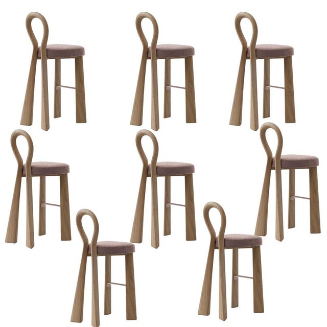Purple Mary III Bar Chairs in Wood by Ottiu, Set of 8 For Sale - Image 8 of 8