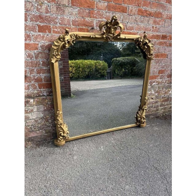 Goldenrod Large Antique English Gilt Overmantle Mirror, 1800s For Sale - Image 8 of 9
