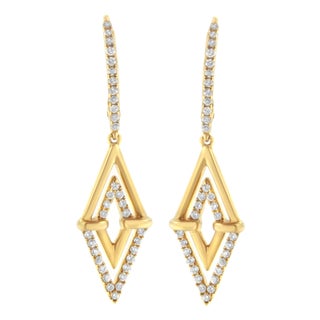 14K Yellow Gold 3/8 Cttw Double Triangle Drop and Dangle Diamond Earrings (G-H Color, SI1-SI2 Clarity) For Sale