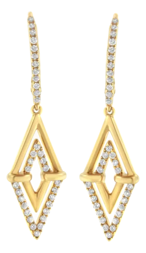 14K Yellow Gold 3/8 Cttw Double Triangle Drop and Dangle Diamond Earrings (G-H Color, SI1-SI2 Clarity)