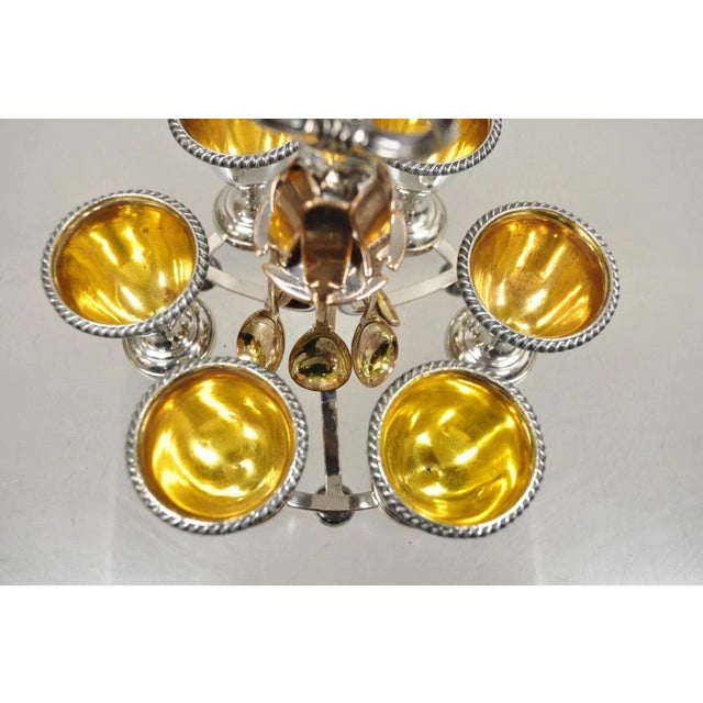 Metal Antique English Victorian Silver Plated Egg Server W/ Spoon Set - Service for 6 For Sale - Image 7 of 10