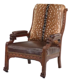 19th Century Gentleman's Library Chair Restored in Axis Deer Hide and Chesterfield Leather