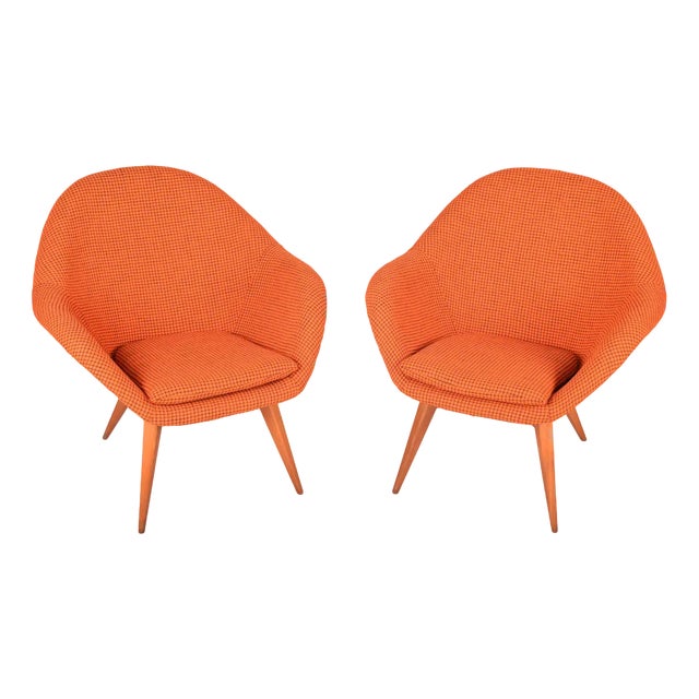 Mid-Century Orange Beech Armchairs attributed to Miroslav Navratil, 1950s, Set of 2 For Sale