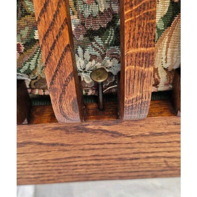 Brown Antique Arts & Crafts Tiger Oak Morris Recliner Chair With Push Button Mechanism c.1900 For Sale - Image 8 of 18