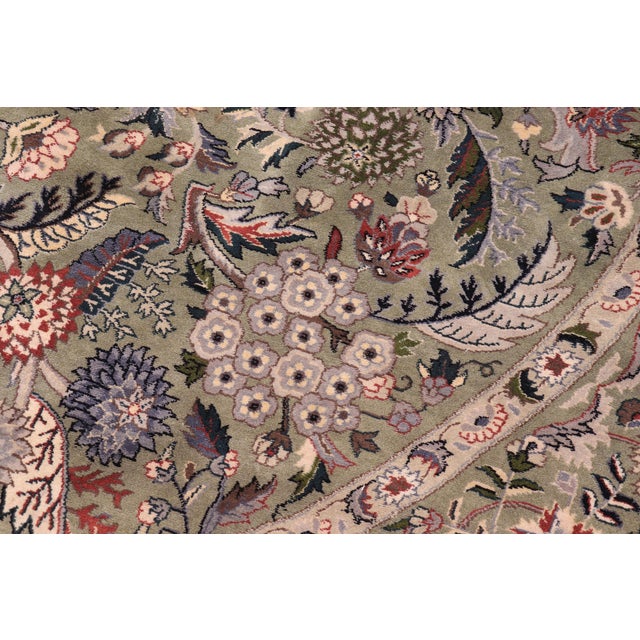 Shabby Chic 1990's Botanical Pak-Persian Green/Grey Wool Round Rug- 5'11'' X 5'11'' For Sale In New York - Image 6 of 9