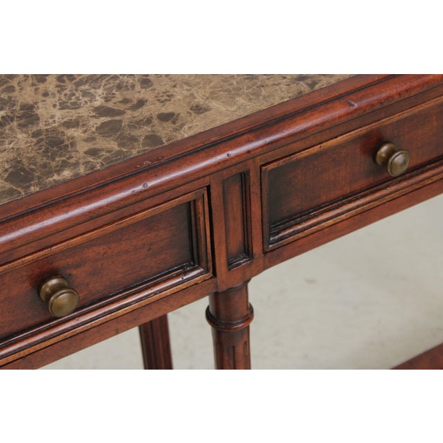 Mahogany 2 Drawer Marble Top Console Table For Sale - Image 10 of 17