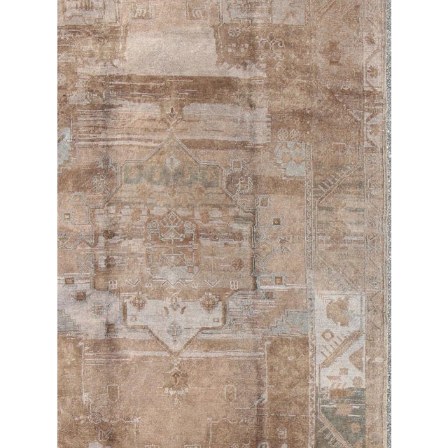 Measures: 5'8 x 8'2 Vintage Turkish Oushak Rug in Faded Beige, Dusty Taupe, and Weathered Blue . Keivan Woven Arts / rug...