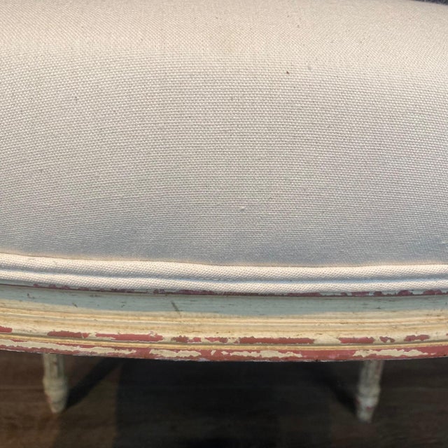 French French Louis XV Painted Wood Ottomans With New Upholstery -a Pair For Sale - Image 3 of 11