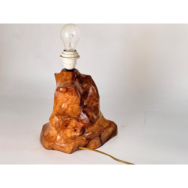 Sculptural Carved Olive Wood Block Table Lamp, France, 1950 For Sale - Image 11 of 17