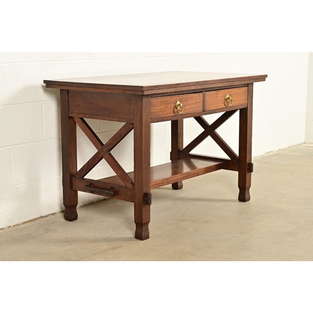 Stickley Brothers Stickley Brothers Style Antique Mission Oak Arts & Crafts Desk or Writing Table, Circa 1910 For Sale - Image 4 of 11
