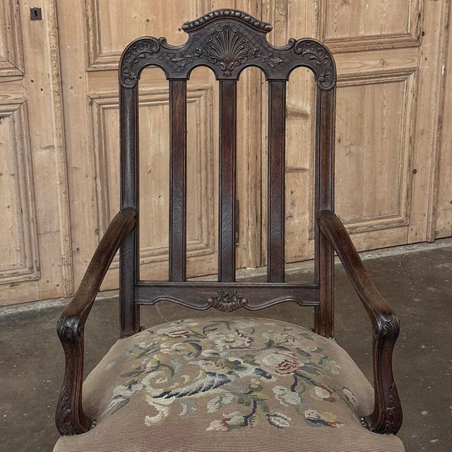Coffee Set of 8 Antique Country French Liègeois Dining Chairs With Needlepoint Tapestry Includes 2 Armchairs For Sale - Image 8 of 18