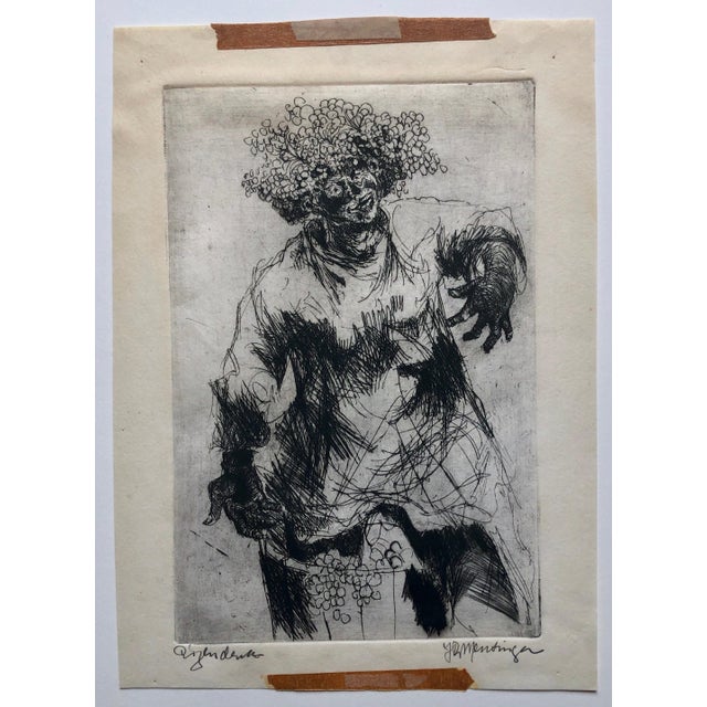 Mid 20th Century Jan Roelf Mensinga, Dutch Fantastic Modern Etching, Jan Mensinga Old Master Style Wine Maker, Grapes, 20.C For Sale - Image 5 of 6