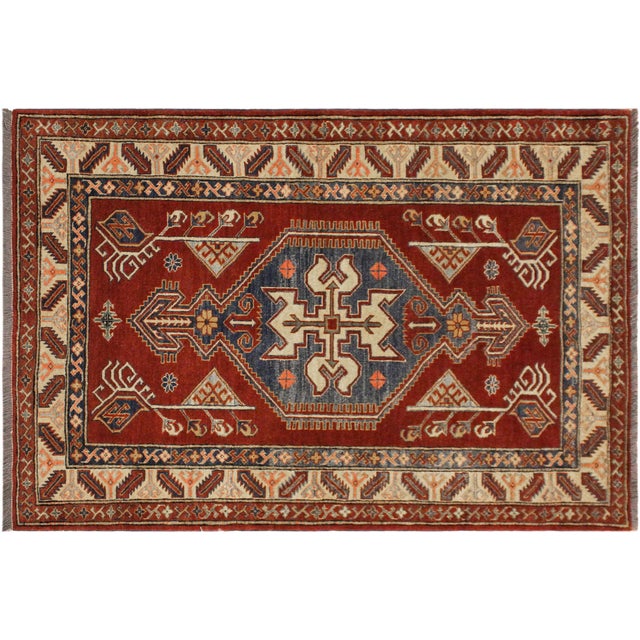 Tribal Super Kazak Rust/Tan Wool Rug - 4'0'' X 5'5'' For Sale - Image 9 of 10