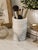 Vintage heavy solid marble vessel crafted from creamy white stone with subtle natural gray veining and a smooth polished...