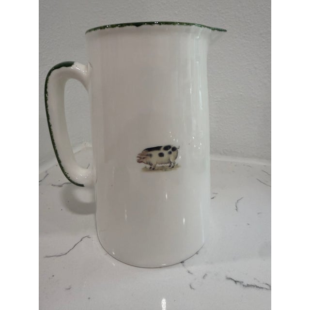 Vintage White Jug / Pitcher With a Pig on Both Sides With Green Trim From England For Sale - Image 4 of 7