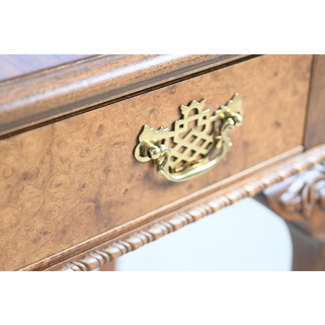 Brown Baker Furniture Chippendale Style Console Table in Banded Cherry With Burled Drawer Fronts For Sale - Image 8 of 13