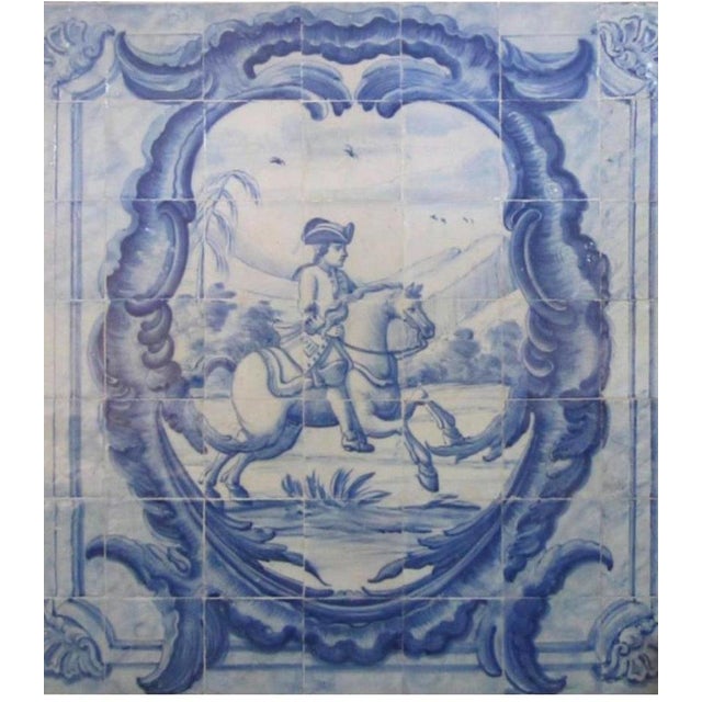 18th Century Portuguese Azulejo Tiles Panel with Hunting Scene For Sale - Image 6 of 6