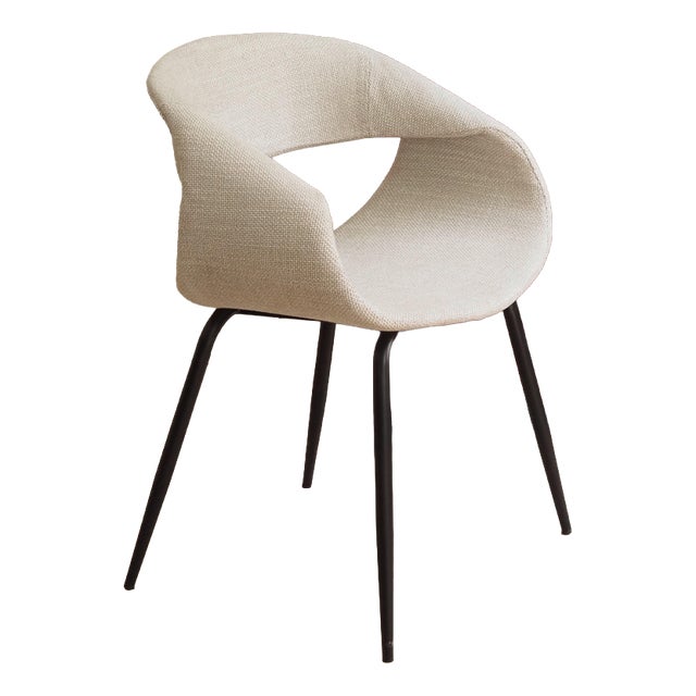Open Back Chair in Natural White Textured Fabric For Sale